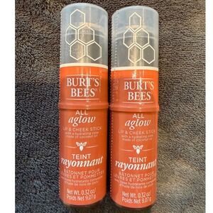 Burt's Bees All Aglow Lip & Cheek Stick 2pk 1254 Peach Pond New Radiant Glow